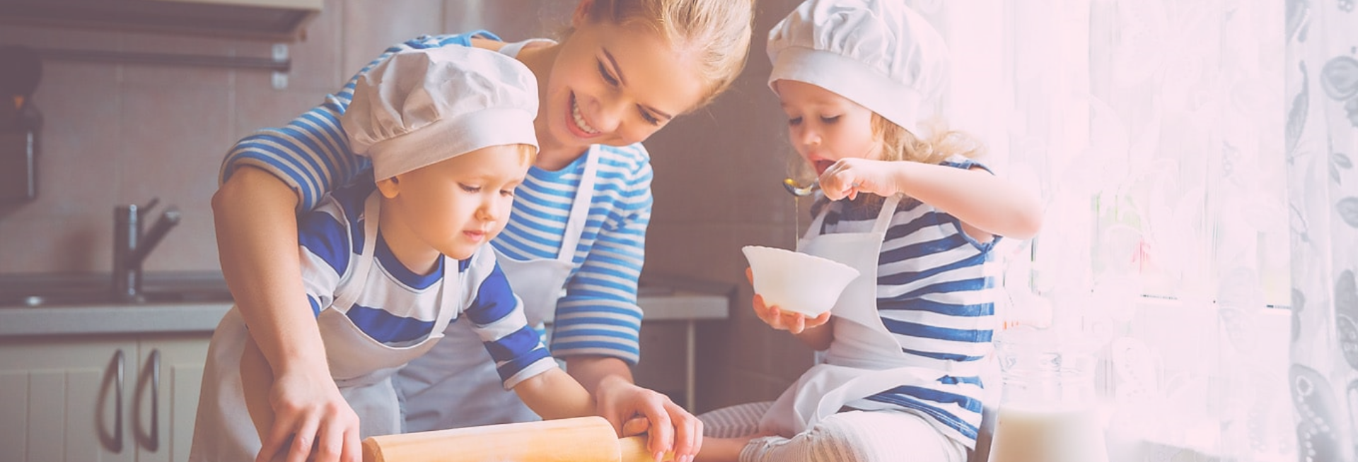 Mother baking with children